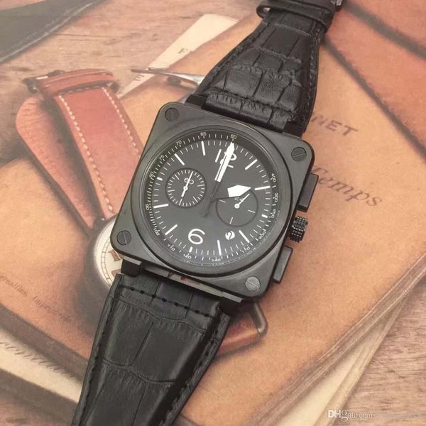 

special heritage wrist watch chronograph quartz os military mens outdoor mens watches b-109 diver leather band black dial wristwatches, Slivery;brown