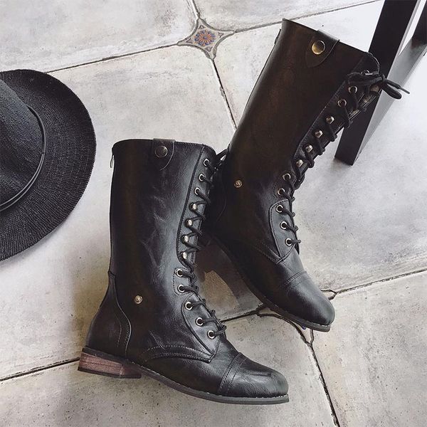 

woman autumn winter locomotive boots chunky platform booties leather high heel ankle boots fashion round head punk, Black