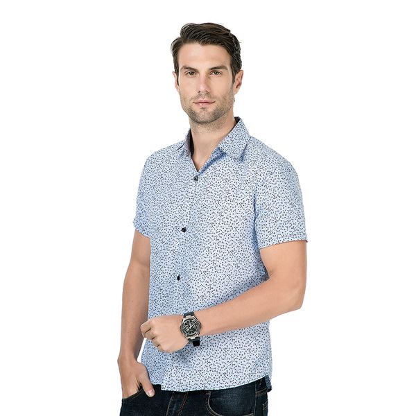 

markyi 2019 good quality breathable chemise homme summer floral print short sleeve casual dress shirts for man, White;black