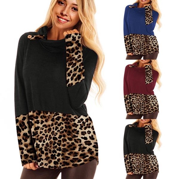 

leopard print blouses women casual leopard patchwork long sleeve pullover female sweatshirt blouse 2020, White