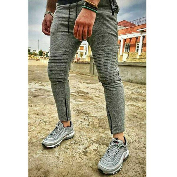

men slim fit fold pleated casual trousers male sports joggers gym sweatpants pants outfits plus size -3xl, White;red