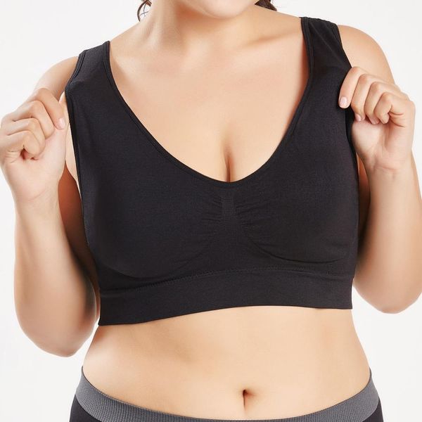 

2019 casual plus size women blouse pure color ultra-thin large bra sports women bra full cup #hfr52, White