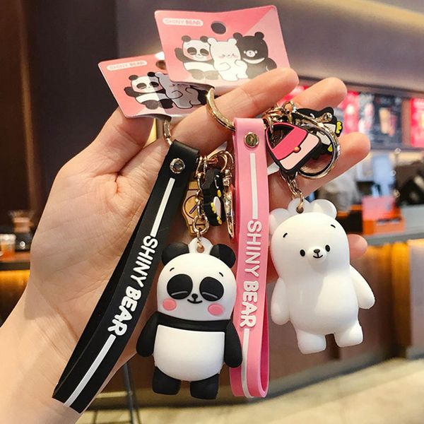 

cartoon anime bears cute three animal bears doll keychains women car bag pendant belt trinkets key chains, Silver