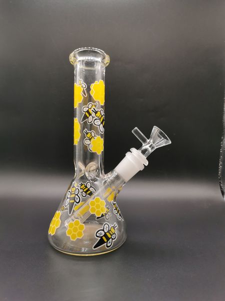 Bong d'acqua in vetro ape gialla Narghilè 8 pollici Beaker carino Bruciatore a nafta Dab Rigs con ciotola per fumare Shisha