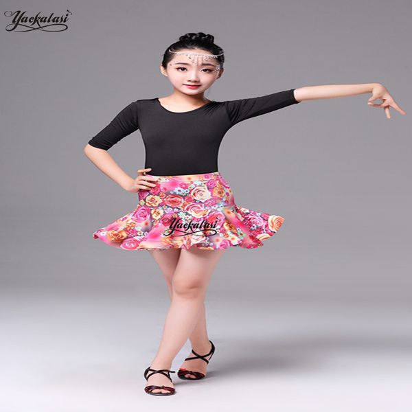 

new style girl latin dress skirt dance performance costume children latin skirt professional competition practice dress, Black;red