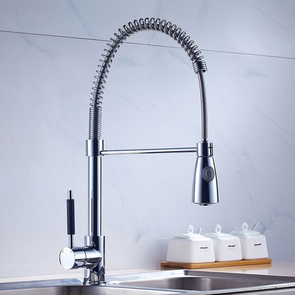 

chrome finish spring kitchen faucet kitchen sink faucets single handle deck mounted mixer tap and cold water