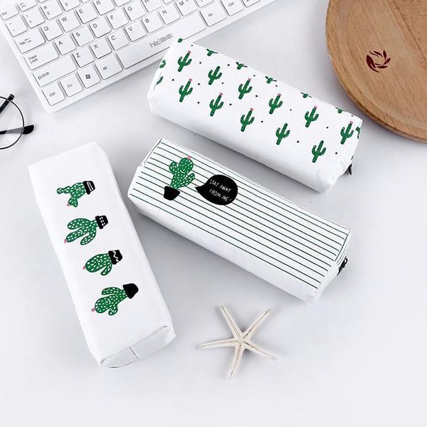 

cartoon cactus design zipper canvas pen bag pencil case stationery storage pouch