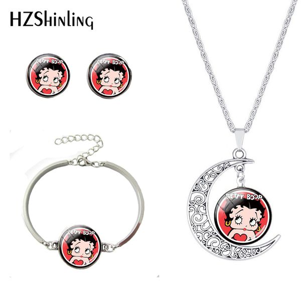 

2019 new fashion pattern necklace and bracelet earrings glass dome handmade jewelry gift for girls, Silver