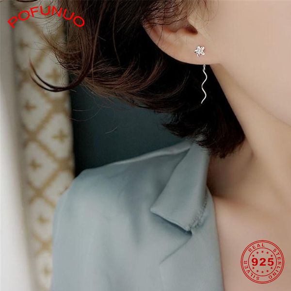 

pofunuo 925 sterling silver stud earrings five-pointed star wave ear wire simple cute earrings lovers girls fine jewelry gift, Golden;silver