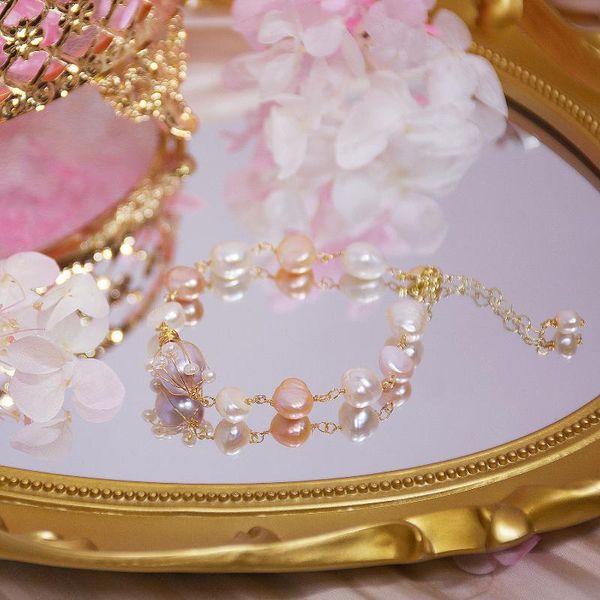 

2020 korean new design fashion jewelry high-end natural baroque freshwater pearl hand-wound bracelet elegant female bracelet, Black