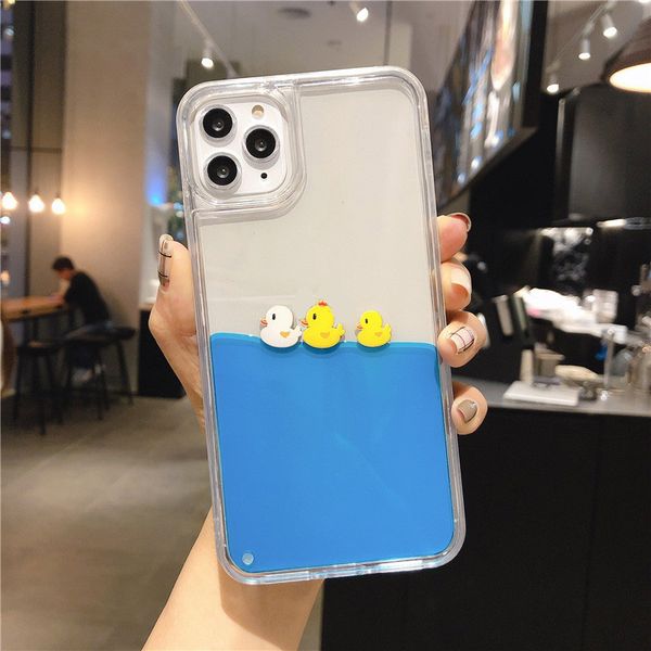 

cartoon drake phone case for iphone 11 pro max 3d swimming duck dynamic liquid quicksand cover for iphone xr xs 7 8 plus