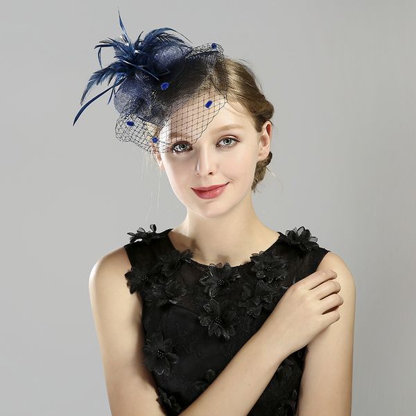 

heat sell formal hat feather veil banquet headwear full dress accessories hair accessories women's veil face
