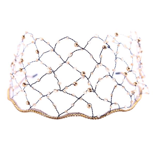 

baroque vintage crystal head buckle crystal mesh bride headband rhinestone tiara crown wedding hair jewelry, Golden;white
