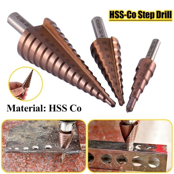 

hss co m35 triangle shank 4-12/4-20/4-32mm straight groove broca metal step cone drill bit stainless steel hole saw cutter