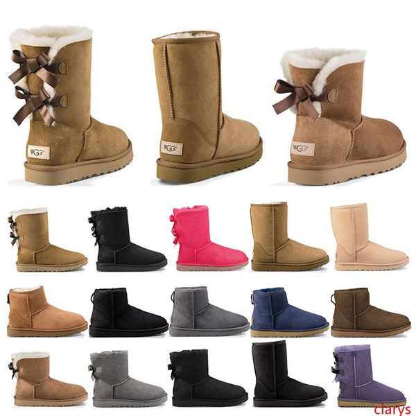 

2020 new designer boots australia women girl classic snow boots bowtie ankle short bow fur boot for winter black chestnut fashion size 36-41