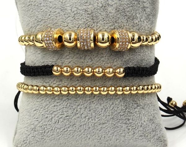 

4mm 3pcs/lot tg424 gold silver copper cz zircon cubic zirconia elastic ball bead men women macrame charm bracelet bangles, Black