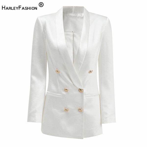 

harleyfashion women new design fall spring high street style satin blazers shawl collar black & white classic all-match blazer, White;black