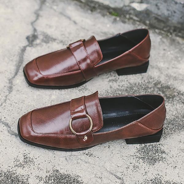 

retro square high heels shoes for women slip on loafers ladies business leathers shoes soft spring summer woman pumps, Black