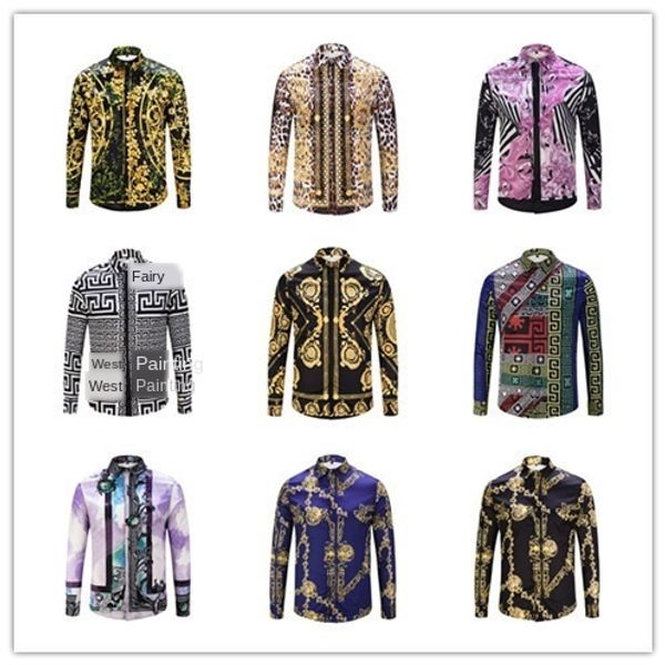 

mens designer catwalk wind large size shirt court upscale t 3d digital printing stand collar long sleeve shirt, White;black