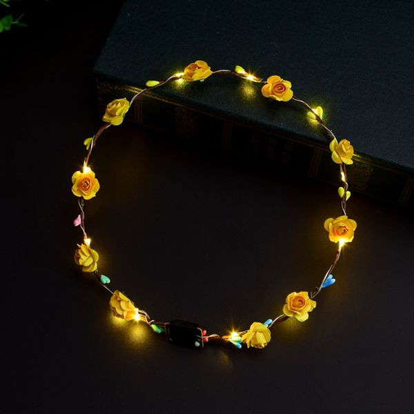 

women girls led light up flower headband flashing glowing crown masquerade party hair wreath hairband luminous garlands