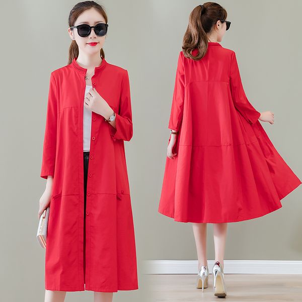 

red trench coat long pocket 2019 autumn new solid loose office lady elegant outwear coat oversize 4xl, Tan;black