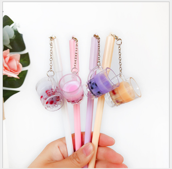 

60pcs/lot wholesale gel pen korean students stationery beer pearl milk pendant neutral pen writing supplies gp741