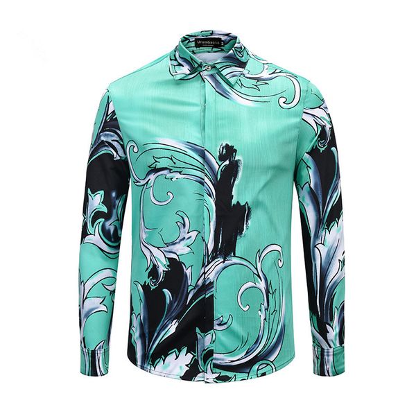 

2018 fall winter chic print streetwear men's shirt comfort long sleeved casual shirt fashion3d print men shirt d283, White;black