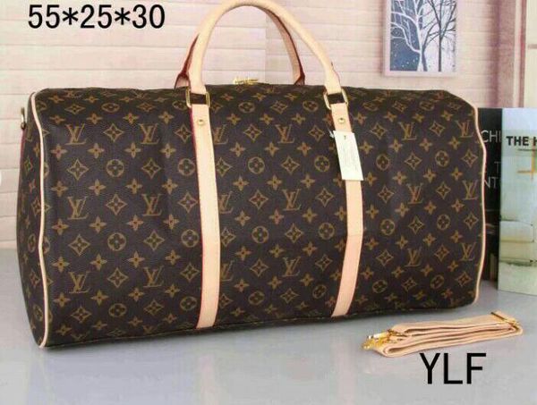 

New fa hion men women travel bag duffle bag leather luggage handbag large capacity port bag 55cm