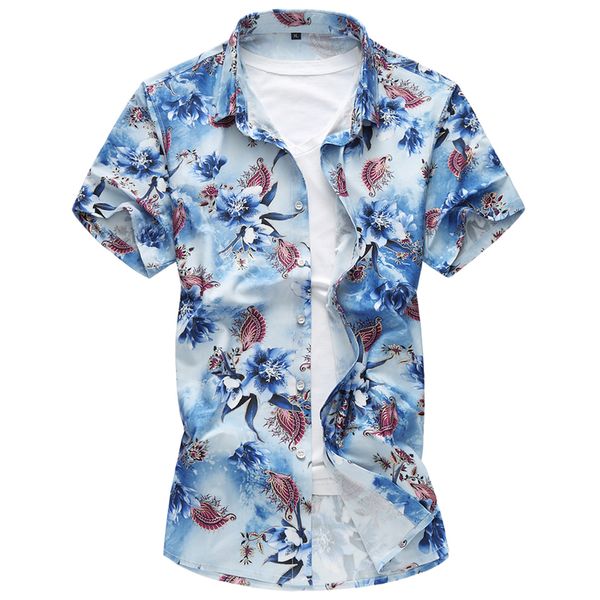 

2018 summer shirt mens casual fashion flower color short sleeved shirts male silk cotton shirts plus size -6xl 7xl, White;black