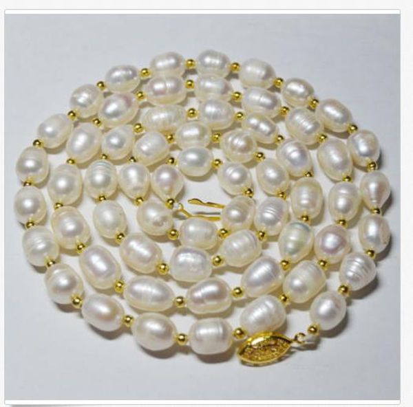 

new 11-13mm genuine akoya natural white rice south sea pearl necklace 36 14k, Silver