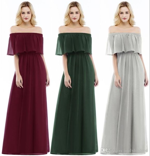 

2019 burgundy off shoulder a-line bridesmad dresses chiffon formal prom evening party gown long maid of honor dresses cps952, White;pink