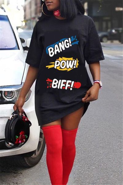 

Female Letter Printed Dress Summer Fashion Crew Neck Dresses Ladies Casual Mini Dresses