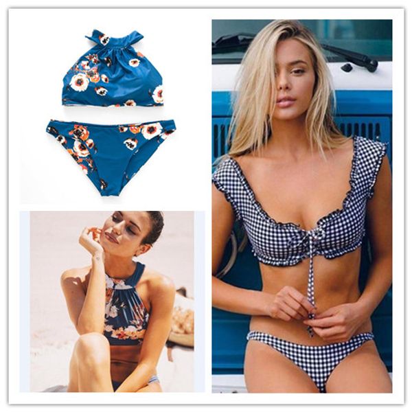 

2019 new plaid bikinis women's wear bathing suits/body belly pocket popping