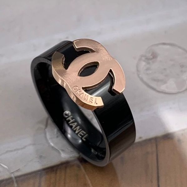 

New deluxe fashion Brand Design rose gold black letter love rings Jewelry for Women men Wedding engagement Gift Free Shipping