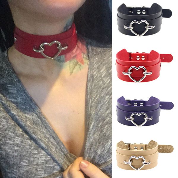 

leather choker necklace women harajuku kawaii love pendant metal fashion turkish jewelry punk gothic necklace for girls, Silver