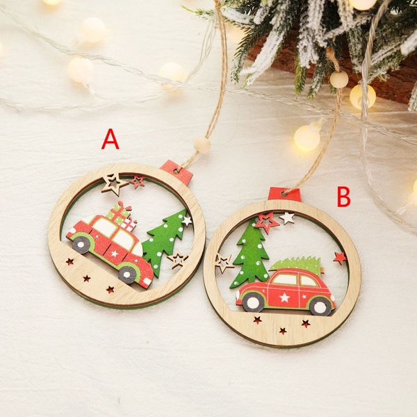 

christmas tree wooden round pendant color wooden car christmas ornaments 2019 new