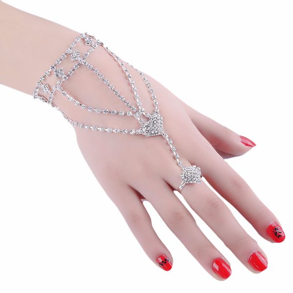 

the new 2018 european and american personality fashion jewelry high-quality water drill bow finger bracelet chain jewelry wholesale, Golden;silver
