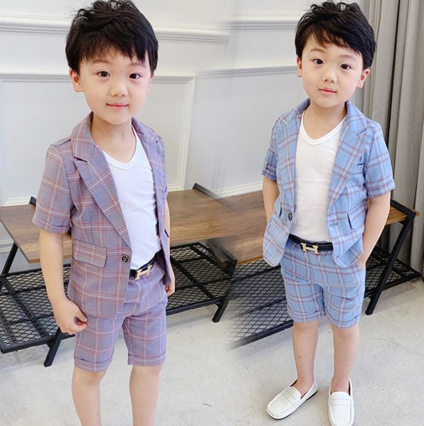 

Boy plaid outfit 2019 ummer kid lapel ingle brea ted hort leeve blazer outwear lattice double pocket half hort 2pc et f6658