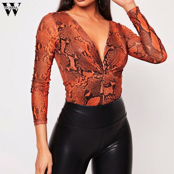 

womail bodysuit women fashion full sleeve dark v neck playsuit short jumpsuit ladies snack printed romper holiday j613, Black;white
