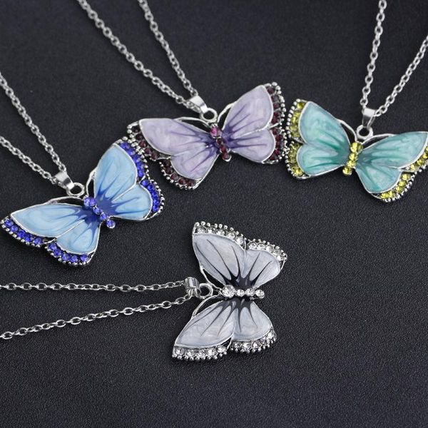 Schmetterling-Strickjacke-Kette Halskette Glück Emaille Kristall Schmetterling Lange Halskette Tier Designer Modeschmuck 2020 heiß