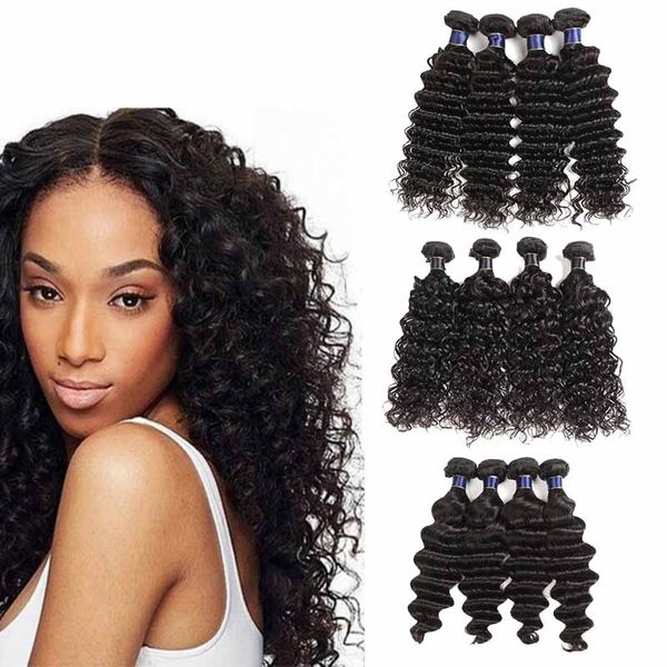 

малайзии глубокая волна плетение человеческих волос 3 или 4 связки много дешевые бразильские виргинские воды свободная волна плетение волос, Black