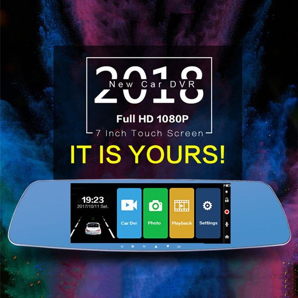 

7 inch touch screen car dvr full hd 1080p dual lens camera rearview mirror video recorder dash cam auto camera recorder