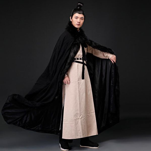 

film and tv ancient costume xiake martial arts cape troupe film studio realistic long fur collar cosplay stage cool performance, Red