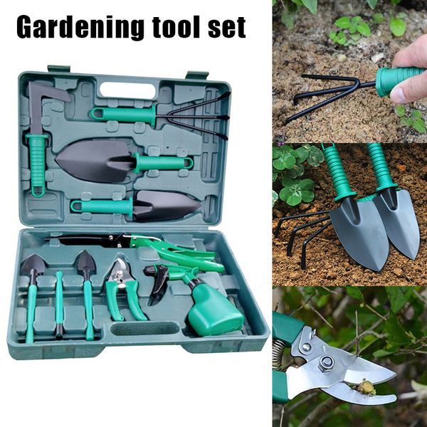 

10pcs/set gardening tool set shovel rake spade shears watering can multipurpose garden tool kit qjs shop