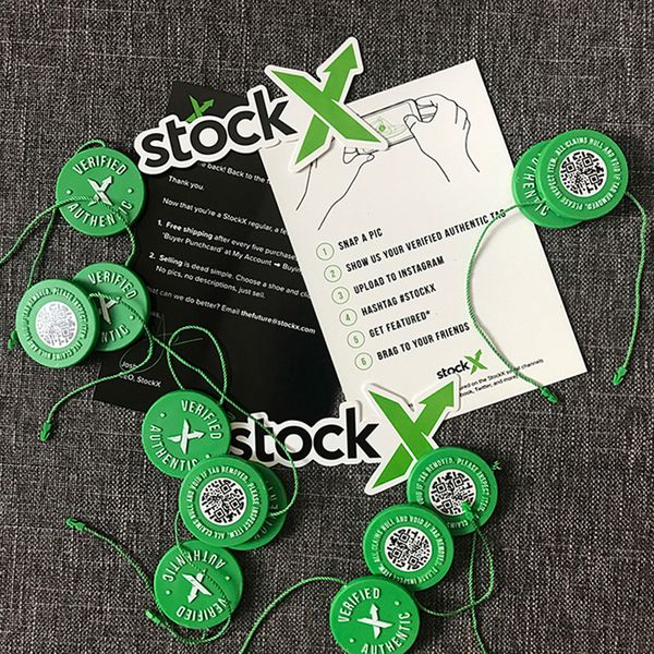

2019 in stock x green circular tag rcode stickers flyer plastic shoe buckle stockx verified x authentic green tag wholesale retail, White;pink