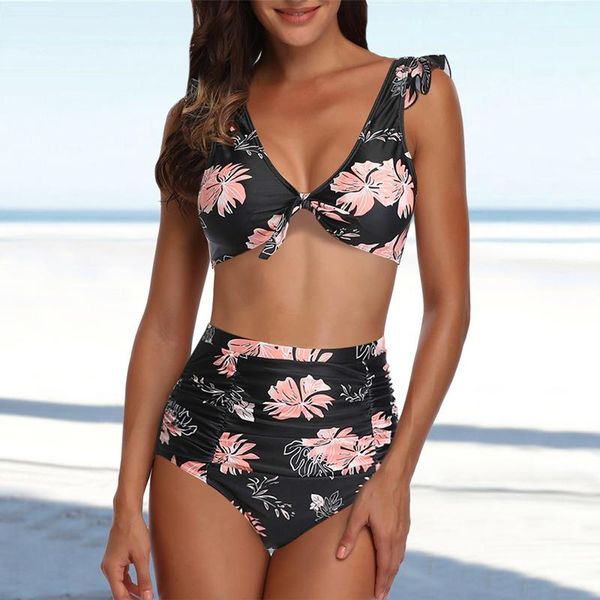 

dihope swimwear women floral wrap bikini sets swimming suit women tankini women's sets girl bow two piece bathing suit1, White