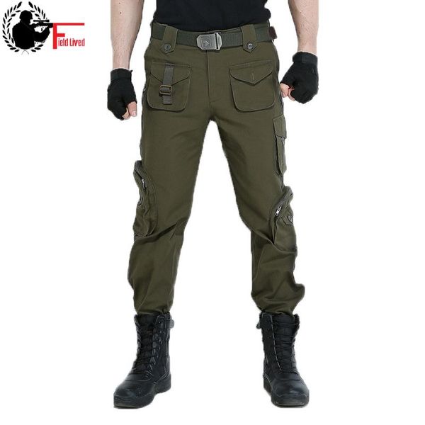 

cargo pants men camo military style tactical joggers knee zipper pockets multi cargo trouser green male army camouflage clothing, Black