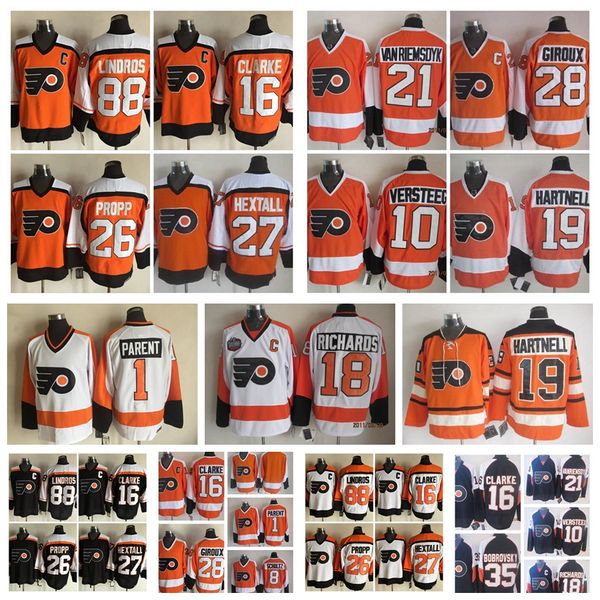 

fashion retro philadelphia flyers jerseys bill barber claude giroux bobby clarke ron hextall orange mens stitched throwback hockey jerseys, Black;red