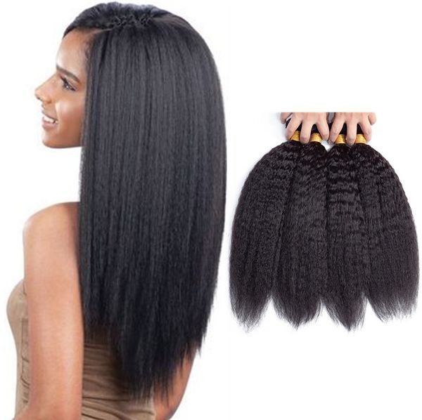 Viya Kinky Straight Yaki Human Hair Bundles Weave Machine Double