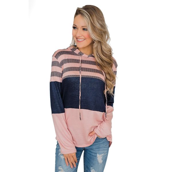 

women striped patchwork hoodie knit autumn winter fashion sweatshirt long sleeve hooded zipper pullover ljja2701, Black
